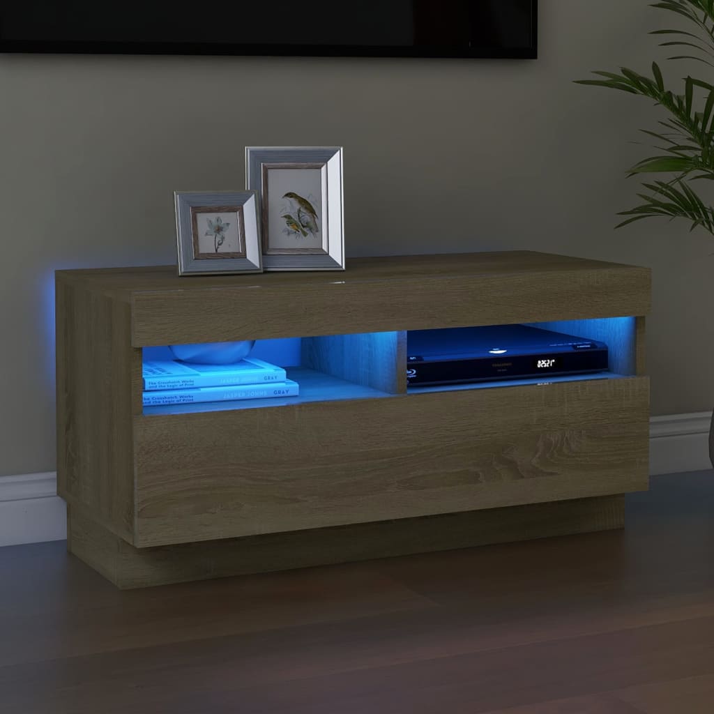 Meuble TV avec lumières LED Chêne Sonoma 80x35x40 cm