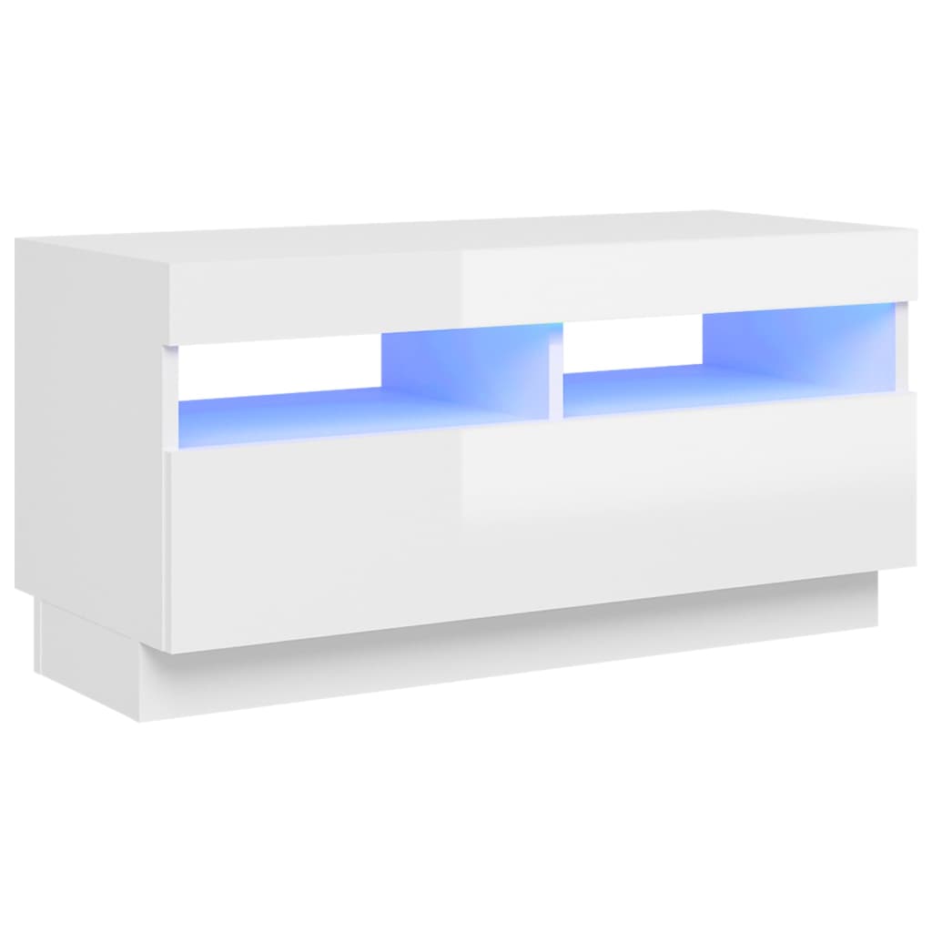 TV cabinet with LED lights high-gloss white 80x35x40 cm