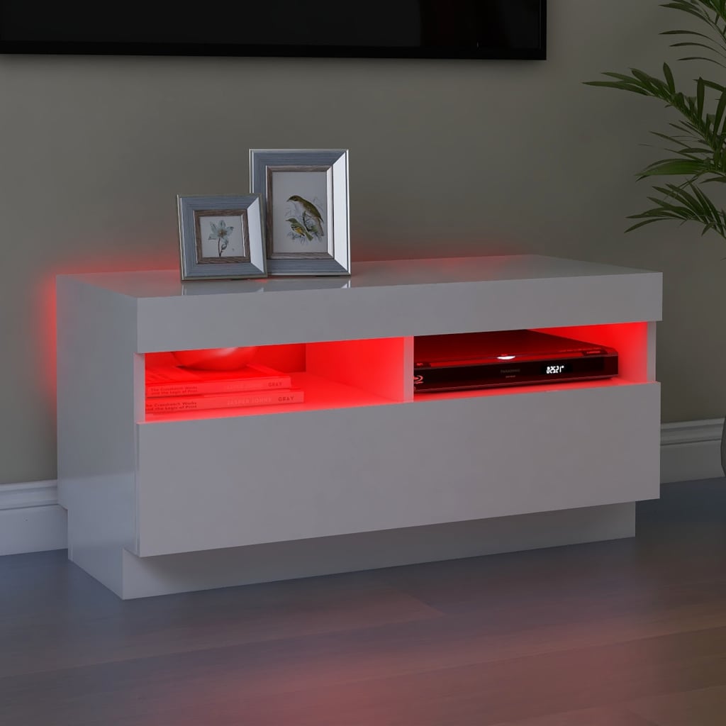 TV cabinet with LED lights high-gloss white 80x35x40 cm