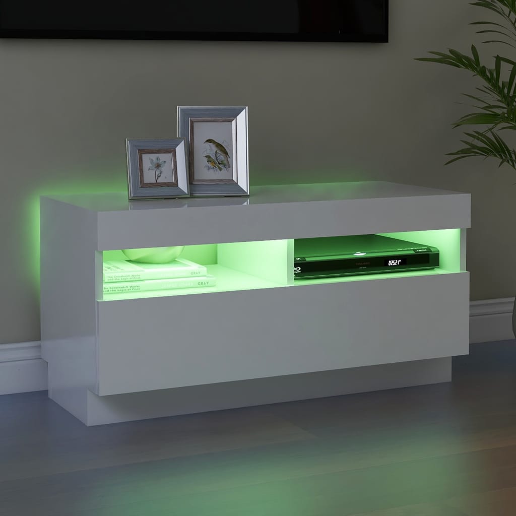 TV cabinet with LED lights high-gloss white 80x35x40 cm