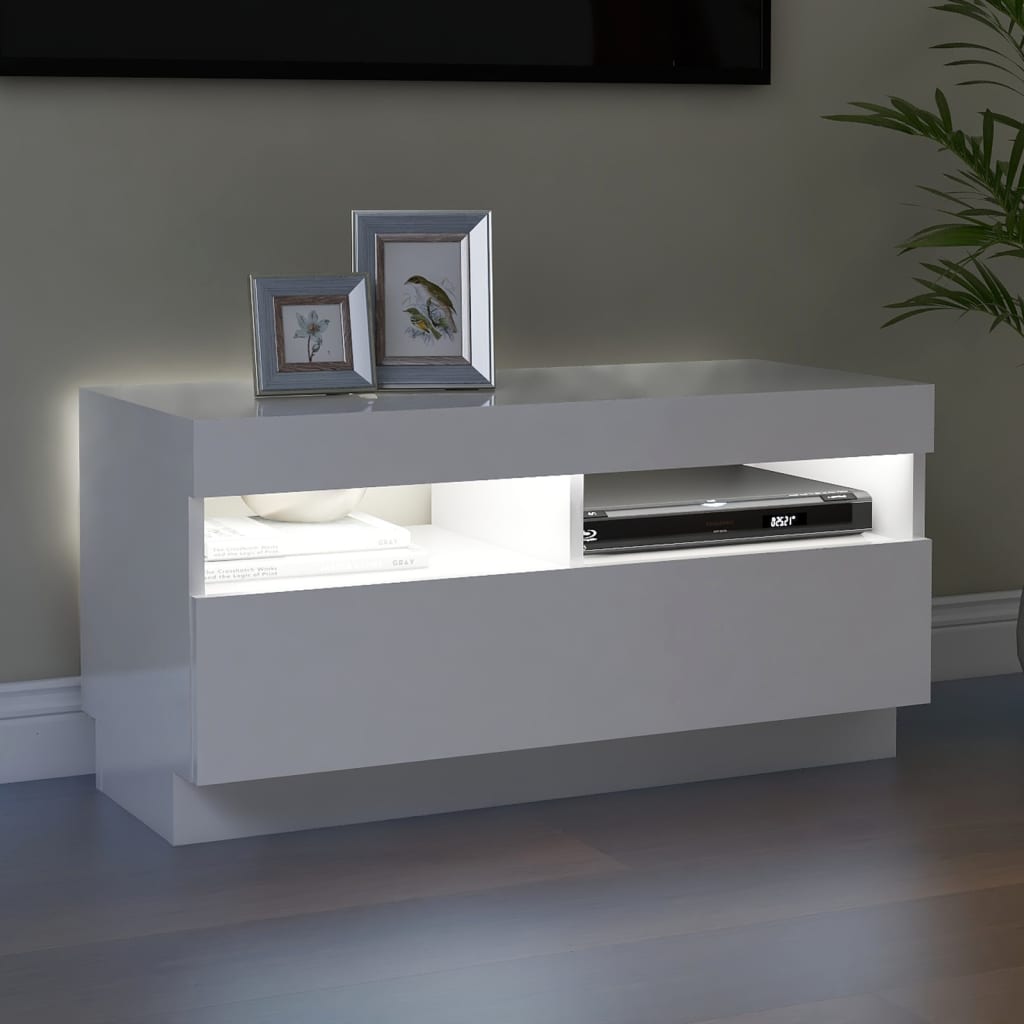 TV cabinet with LED lights high-gloss white 80x35x40 cm