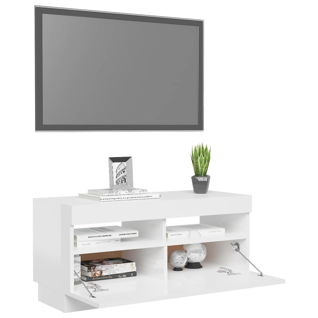 TV cabinet with LED lights high-gloss white 80x35x40 cm