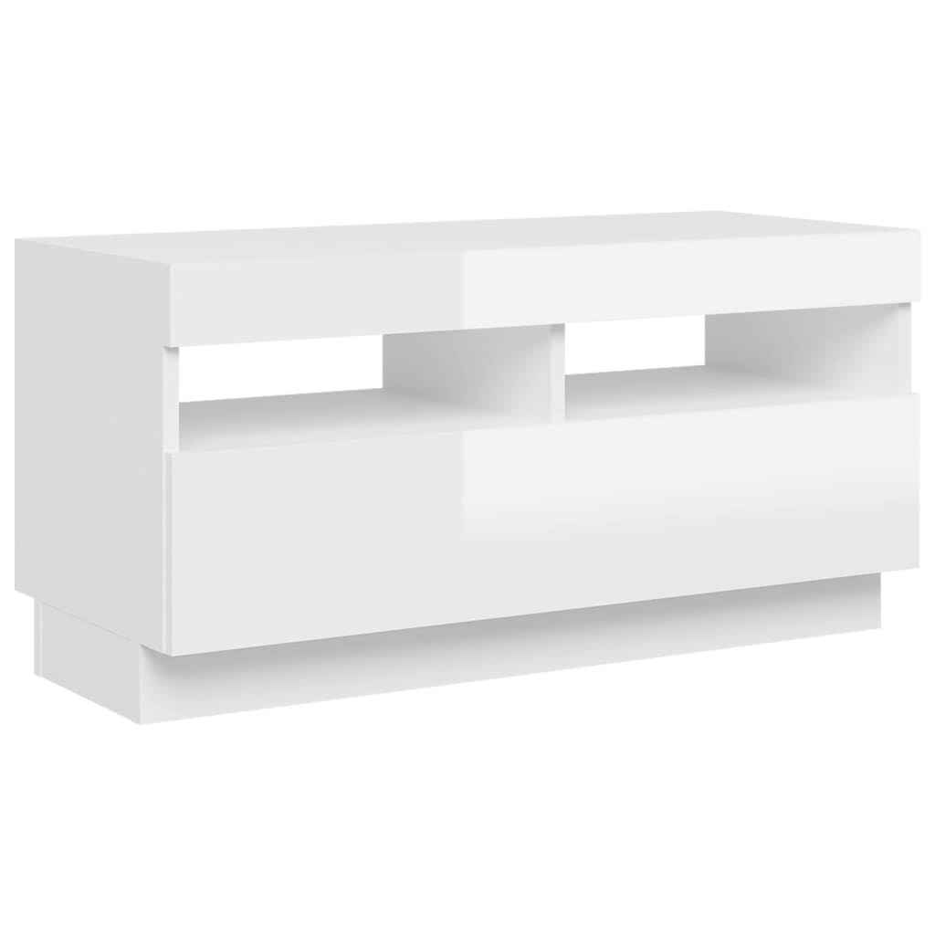 TV cabinet with LED lights high-gloss white 80x35x40 cm