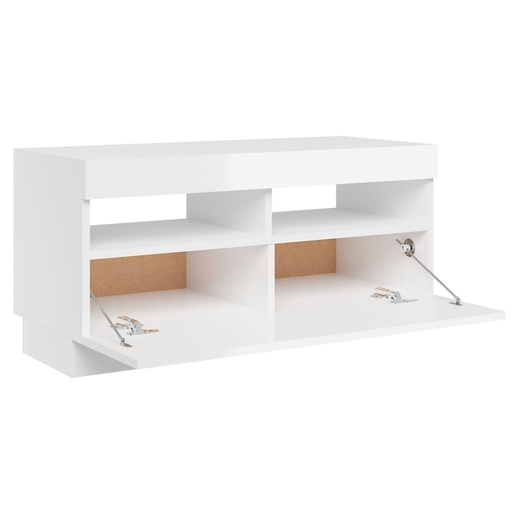 TV cabinet with LED lights high-gloss white 80x35x40 cm