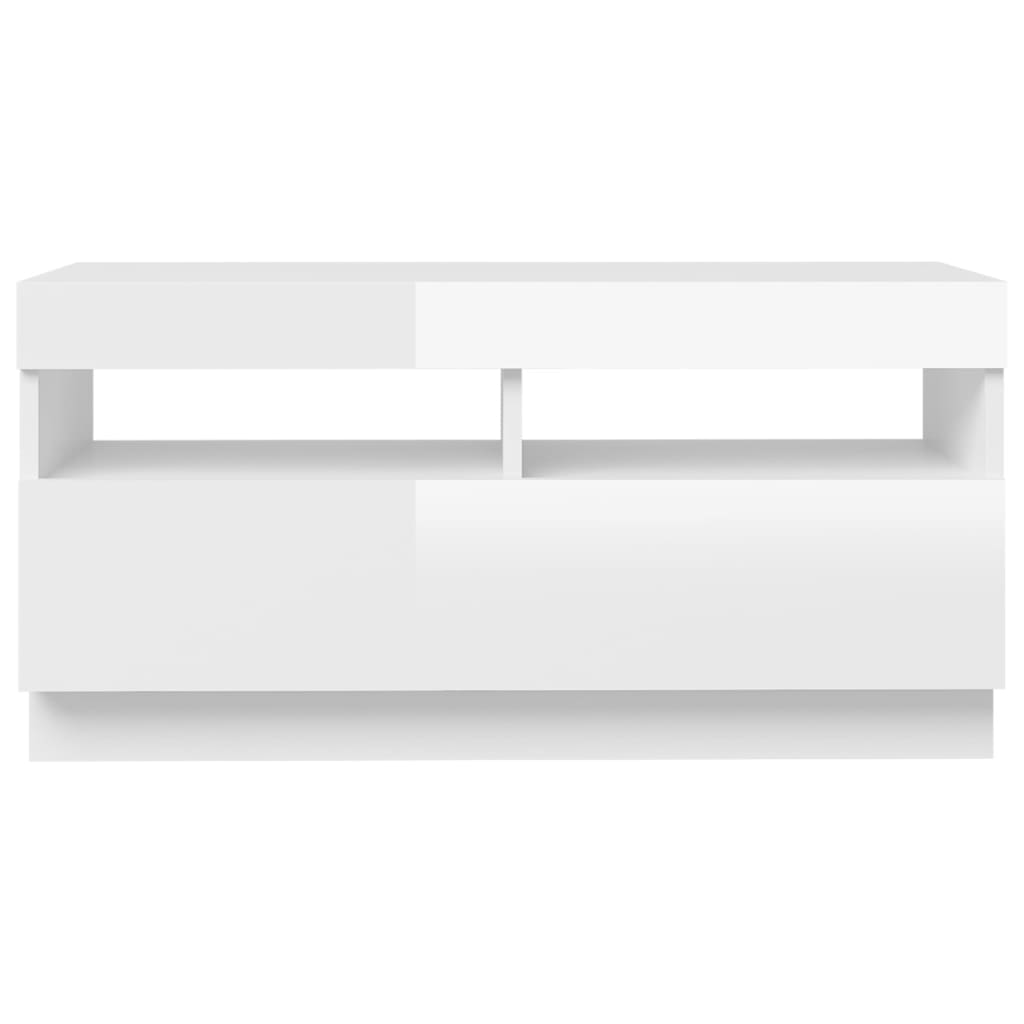 TV cabinet with LED lights high-gloss white 80x35x40 cm