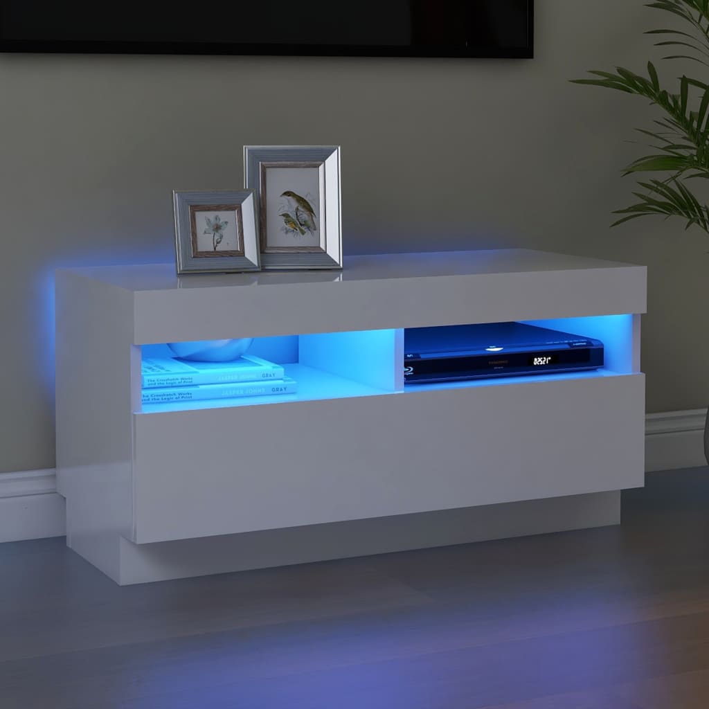 TV cabinet with LED lights high-gloss white 80x35x40 cm