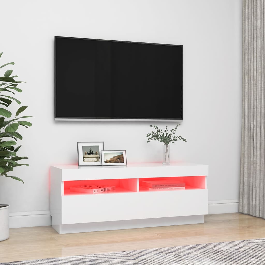 Meuble TV avec lumières LED blanc 100x35x40 cm