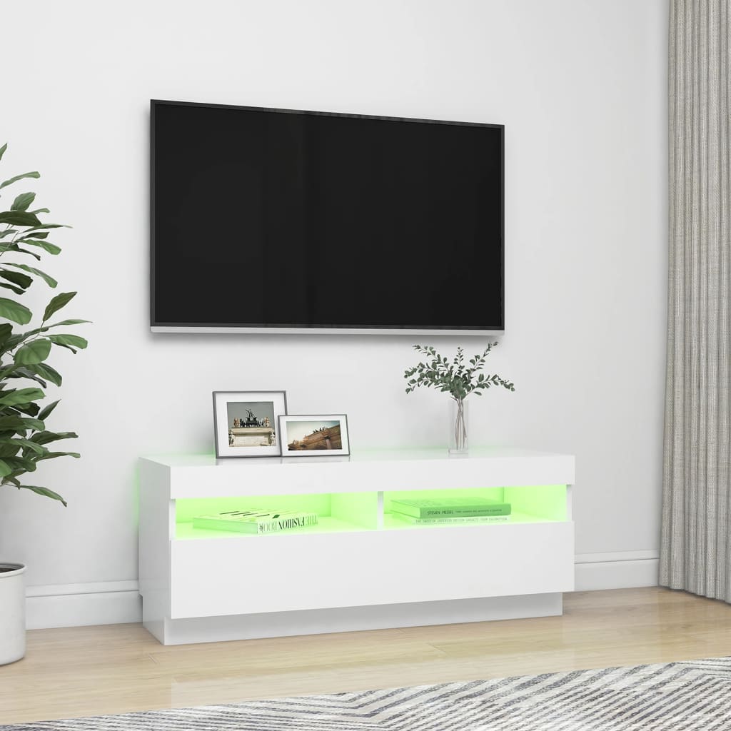 Meuble TV avec lumières LED blanc 100x35x40 cm