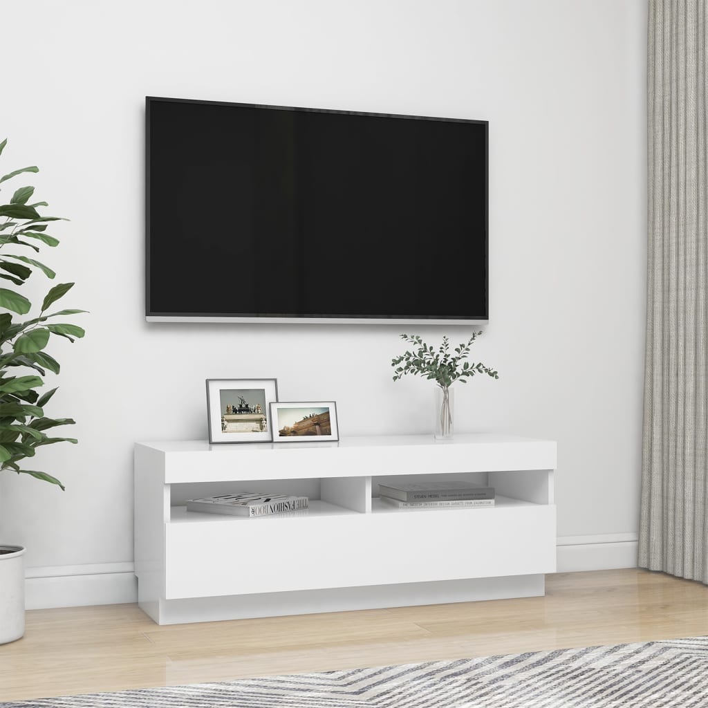 Meuble TV avec lumières LED blanc 100x35x40 cm