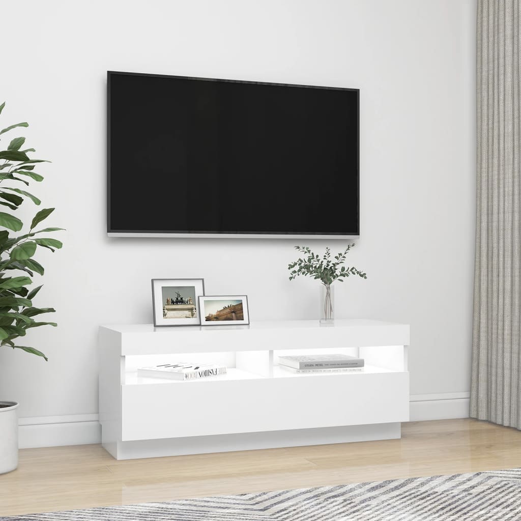 Meuble TV avec lumières LED blanc 100x35x40 cm