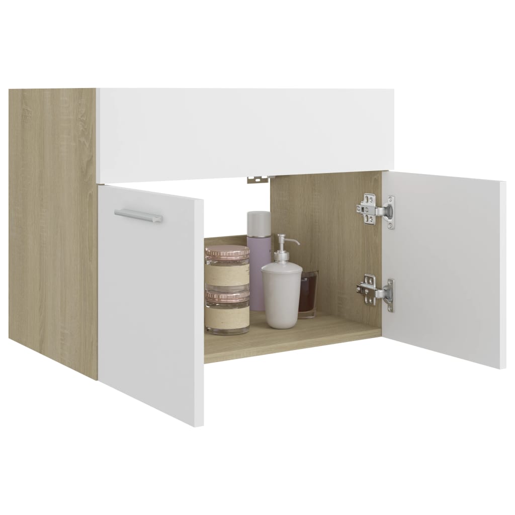 Waschbeckenunterschrank Weiß Sonoma-Eiche 60x38,5x46 cm