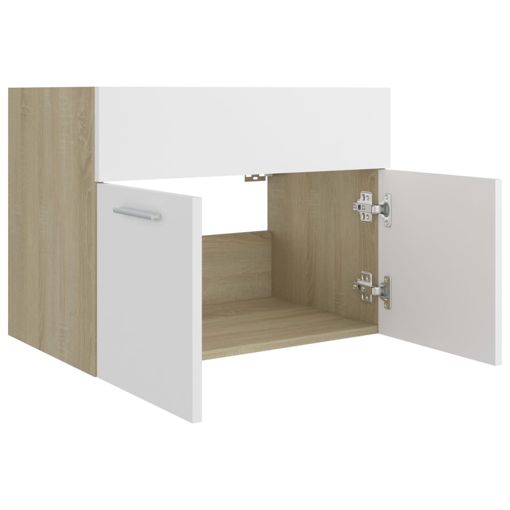 Waschbeckenunterschrank Weiß Sonoma-Eiche 60x38,5x46 cm