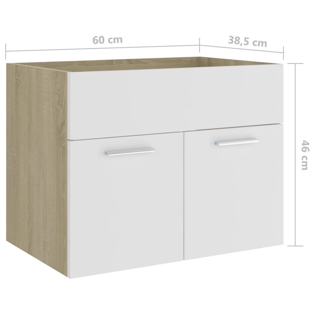 Waschbeckenunterschrank Weiß Sonoma-Eiche 60x38,5x46 cm