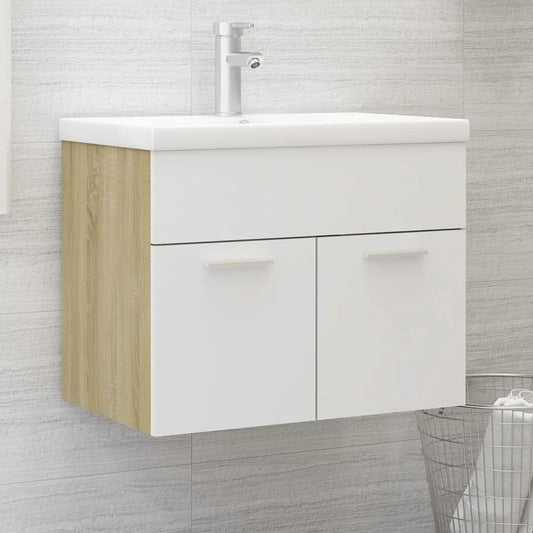Waschbeckenunterschrank Weiß Sonoma-Eiche 60x38,5x46 cm