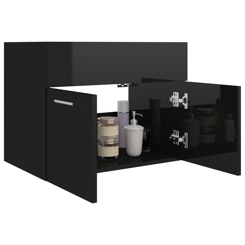 Waschbeckenunterschrank Hochglanz-Schwarz 60x38,5x46 cm