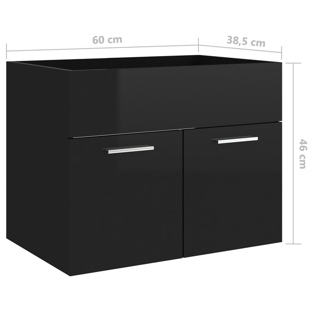 Waschbeckenunterschrank Hochglanz-Schwarz 60x38,5x46 cm