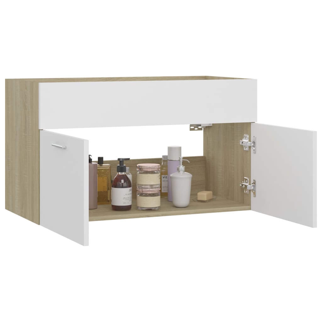 Waschbeckenunterschrank Weiß Sonoma-Eiche 80x38,5x46 cm