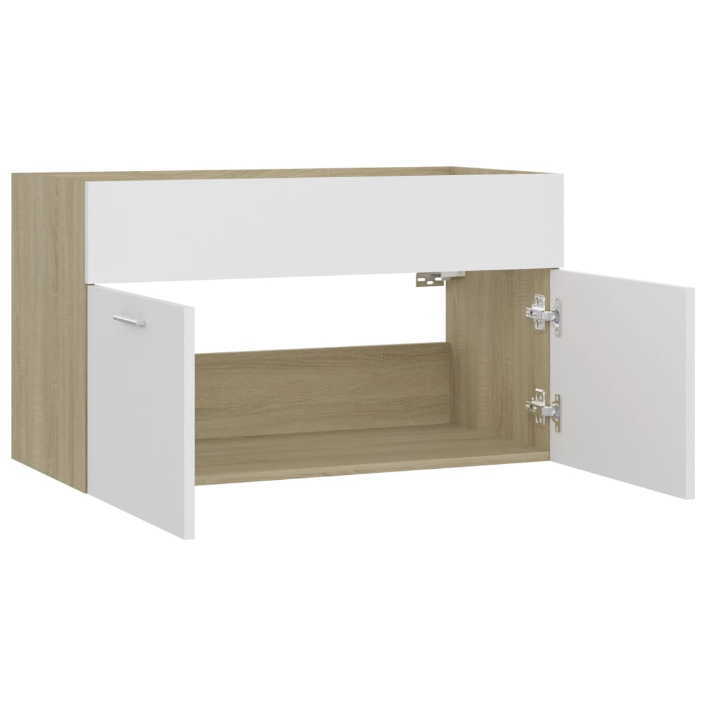 Waschbeckenunterschrank Weiß Sonoma-Eiche 80x38,5x46 cm
