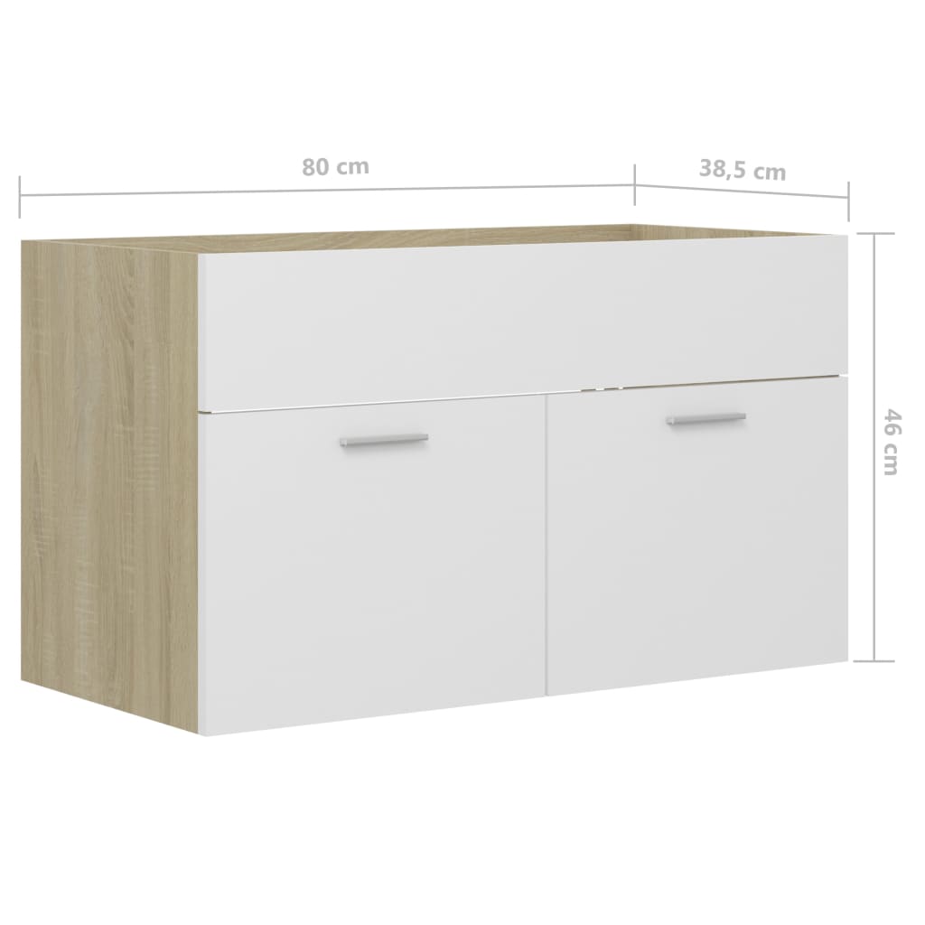 Waschbeckenunterschrank Weiß Sonoma-Eiche 80x38,5x46 cm