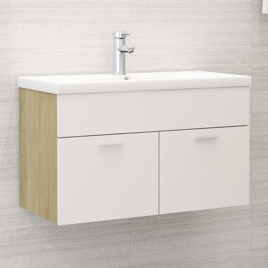 Waschbeckenunterschrank Weiß Sonoma-Eiche 80x38,5x46 cm