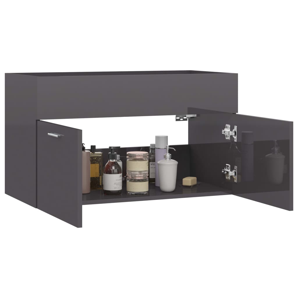 Waschbeckenunterschrank Hochglanz-Grau 80x38,5x46cm