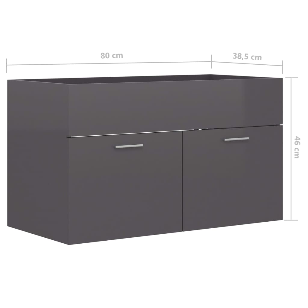 Waschbeckenunterschrank Hochglanz-Grau 80x38,5x46cm