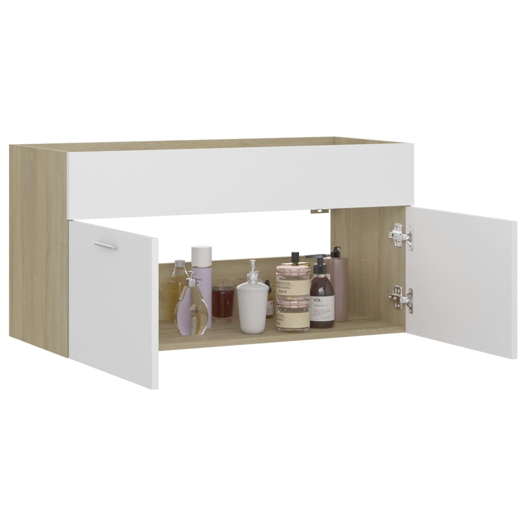 Meuble vasque chêne Sonoma blanc 90x38,5x46 cm