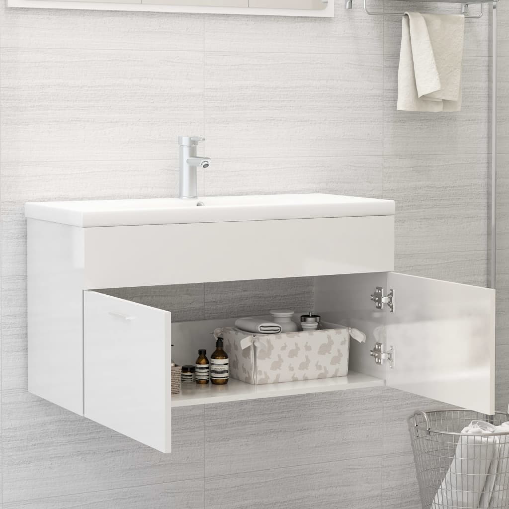 Meuble sous lavabo blanc brillant 90x38,5x46cm