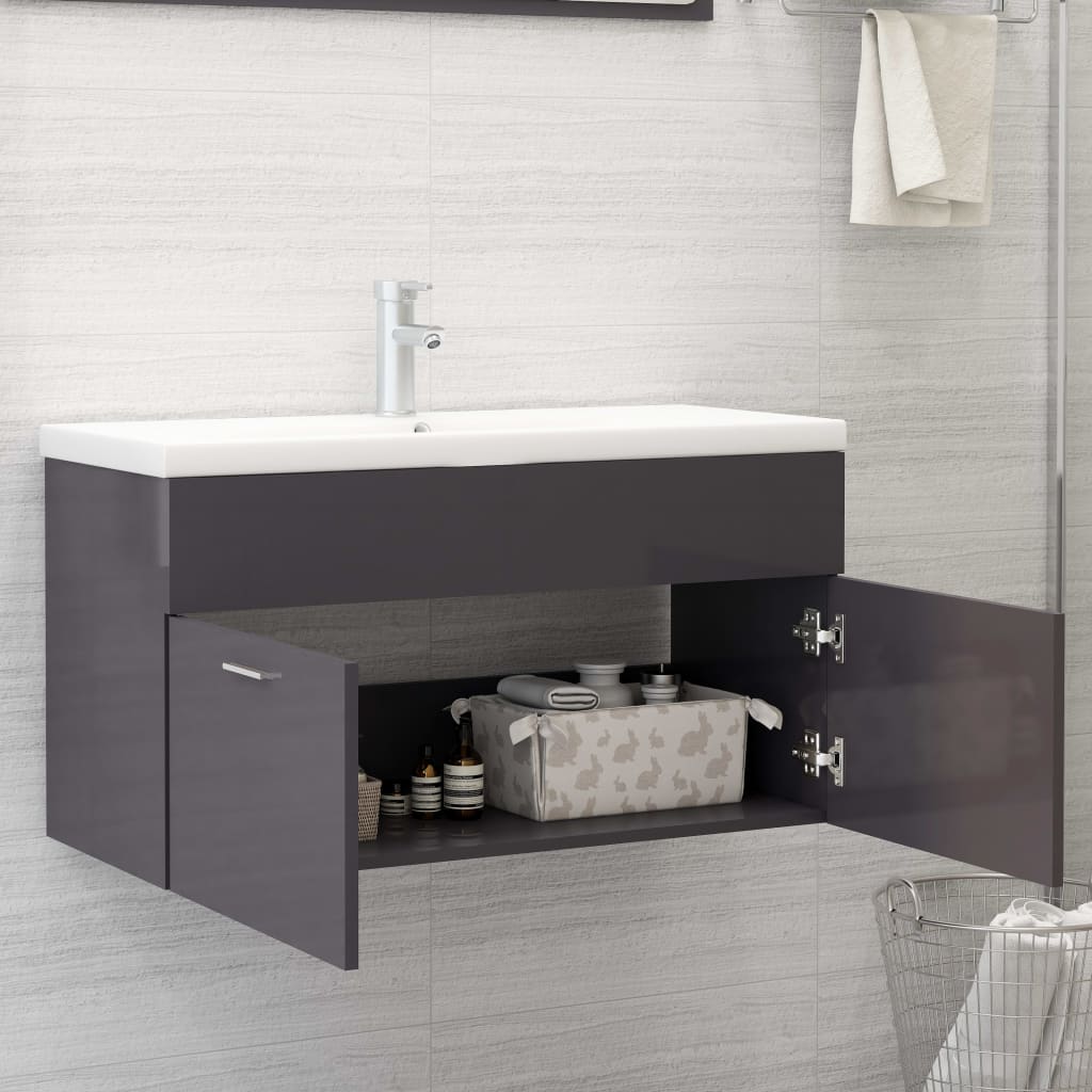 Meuble sous lavabo gris brillant 90x38,5x46cm