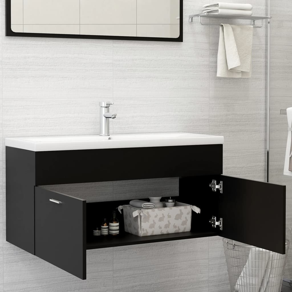 Waschbeckenunterschrank Schwarz 100x38,5x46 cm Holzwerkstoff