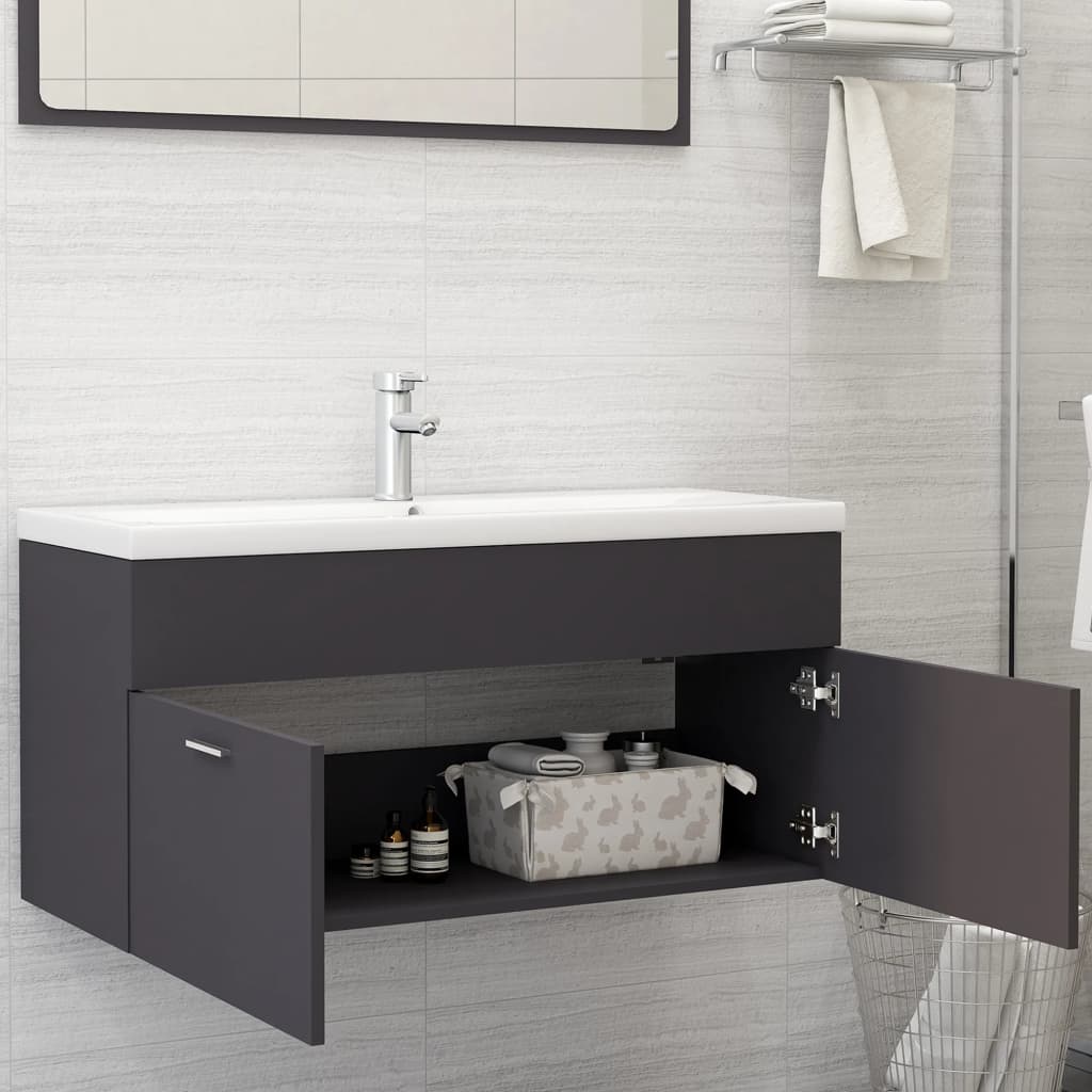 Meuble lavabo gris 100x38,5x46 cm en bois