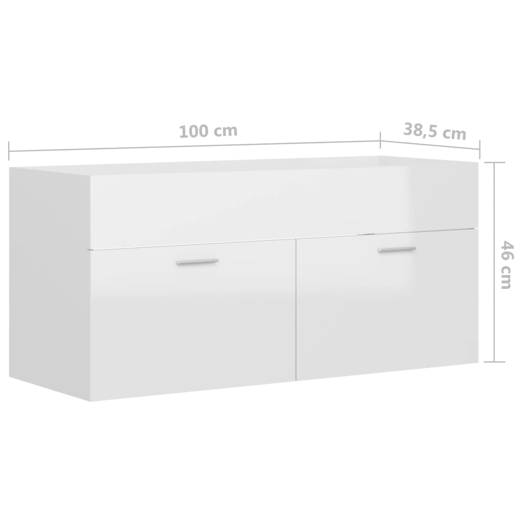 Waschbeckenunterschrank Hochglanz-Weiß 100x38,5x46 cm