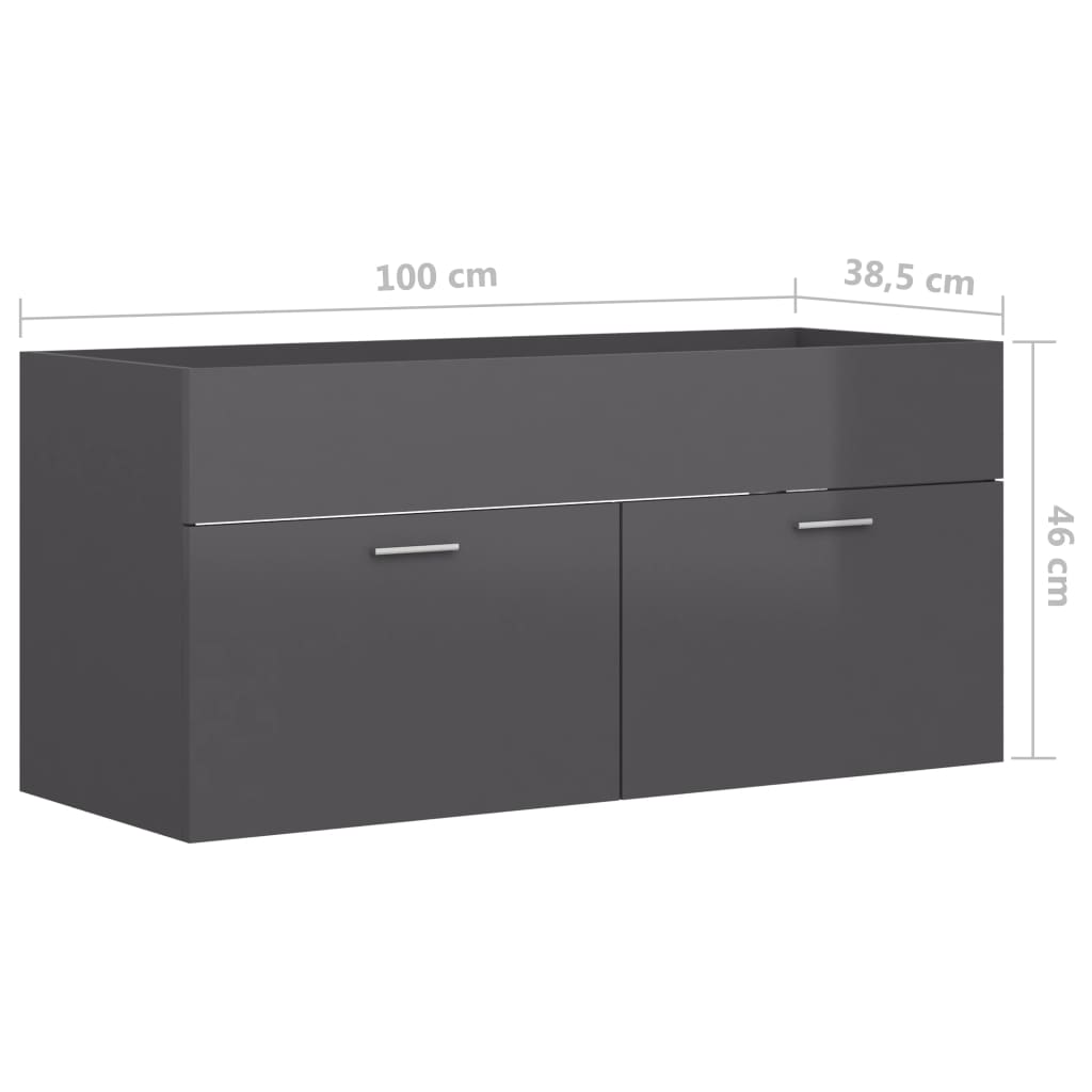 Waschbeckenunterschrank Hochglanz-Grau 100x38,5x46 cm