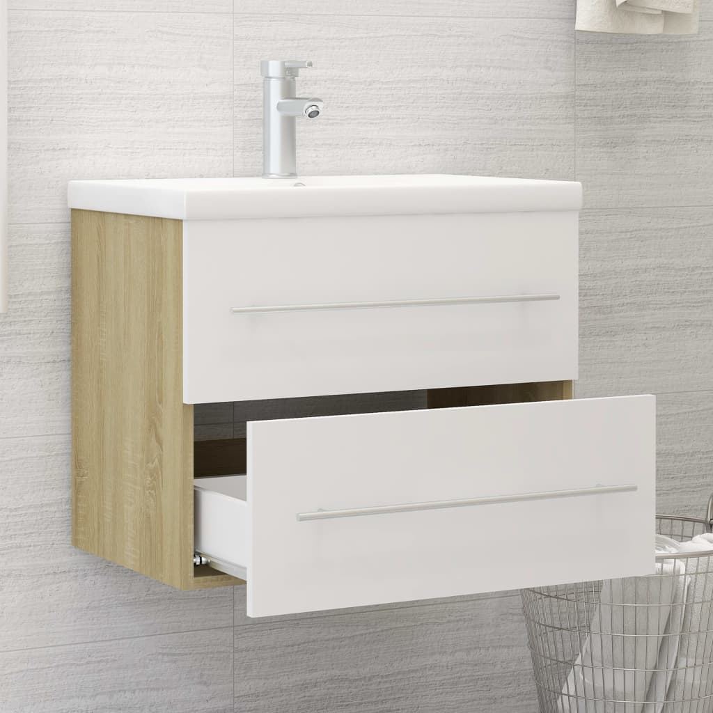 Waschbeckenunterschrank Weiß Sonoma-Eiche 60x38,5x48 cm
