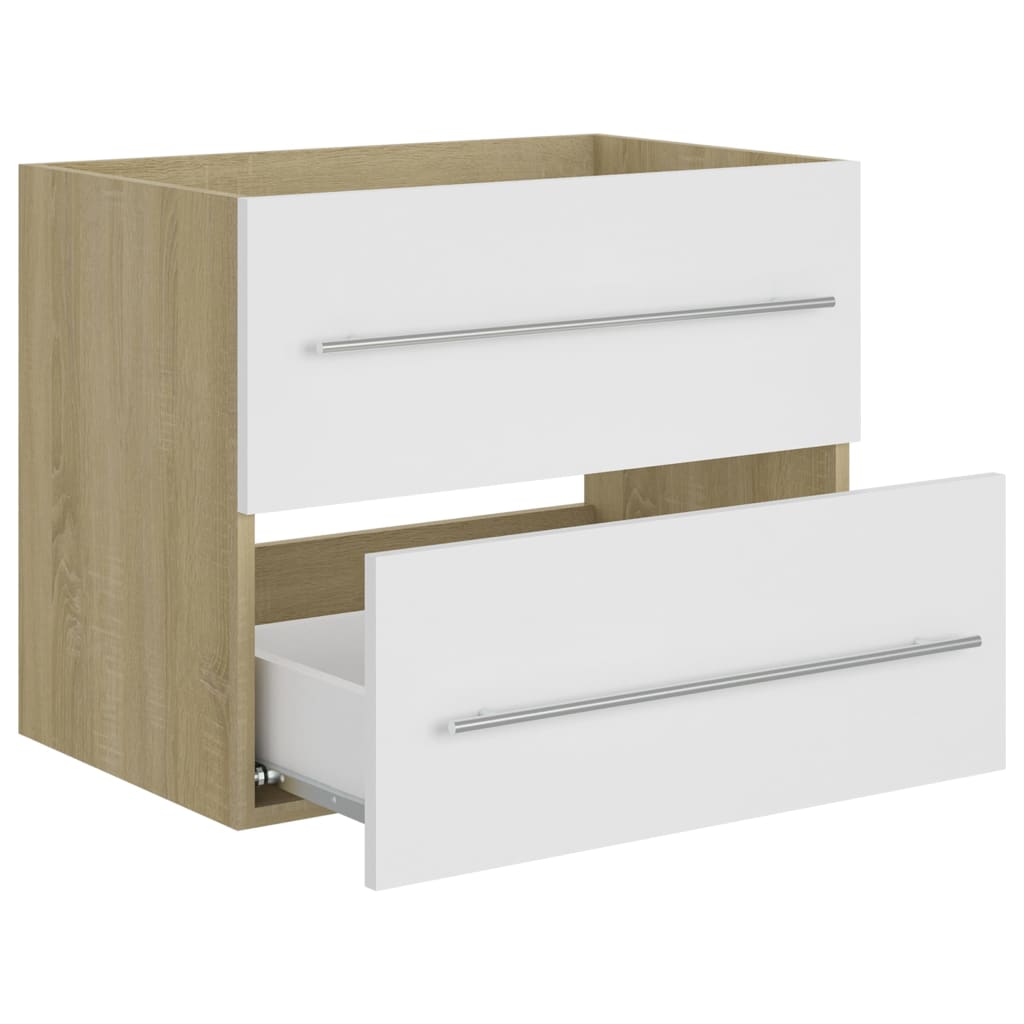 Waschbeckenunterschrank Weiß Sonoma-Eiche 60x38,5x48 cm