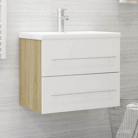 Waschbeckenunterschrank Weiß Sonoma-Eiche 60x38,5x48 cm