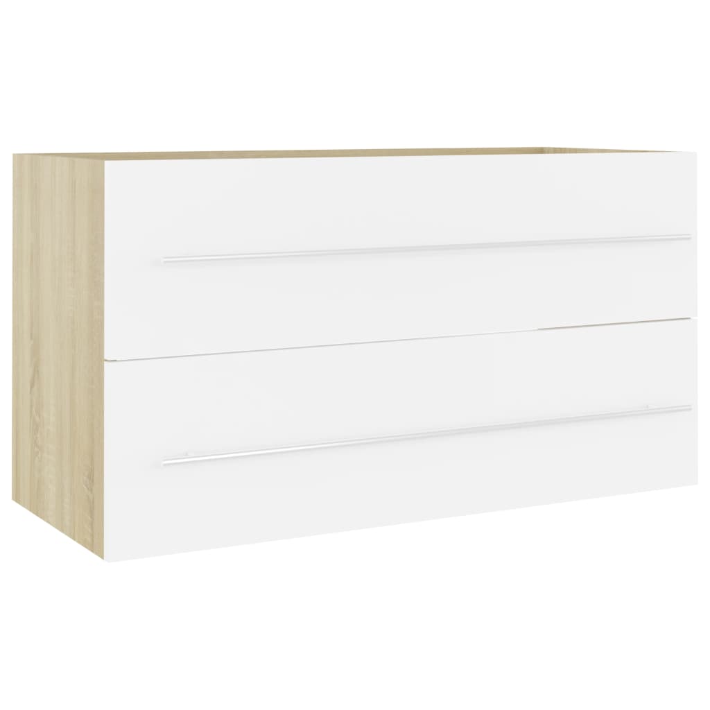 Waschbeckenunterschrank Weiß Sonoma-Eiche 90x38,5x48 cm