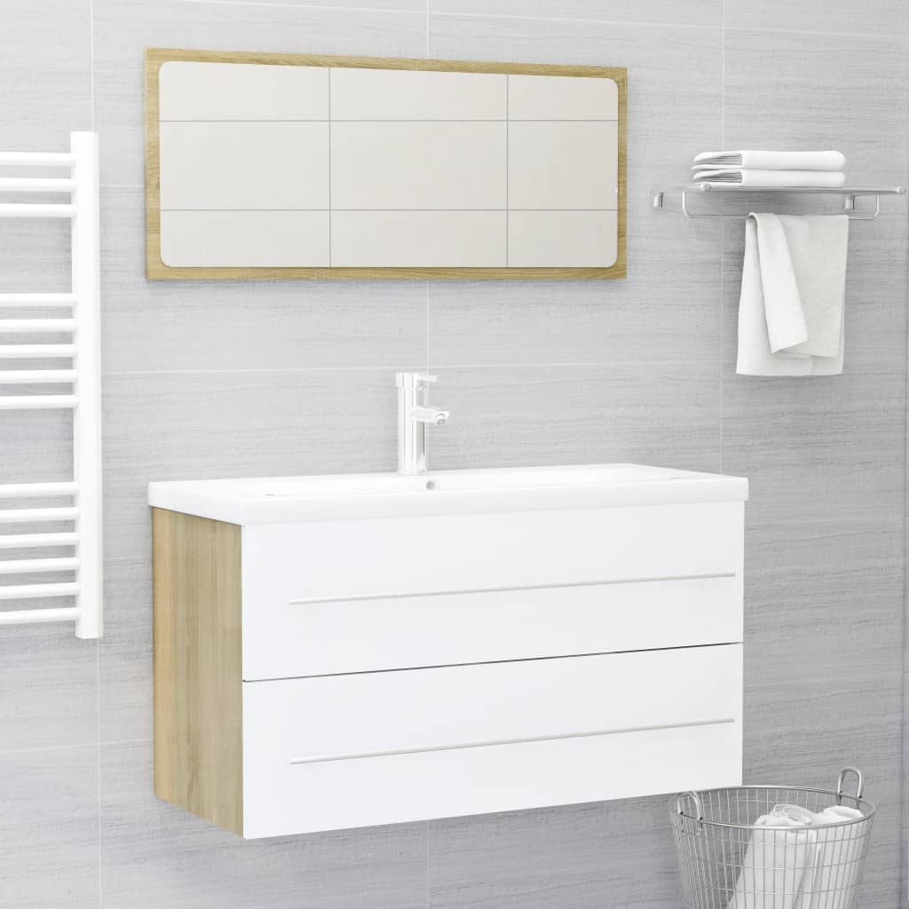 Waschbeckenunterschrank Weiß Sonoma-Eiche 90x38,5x48 cm