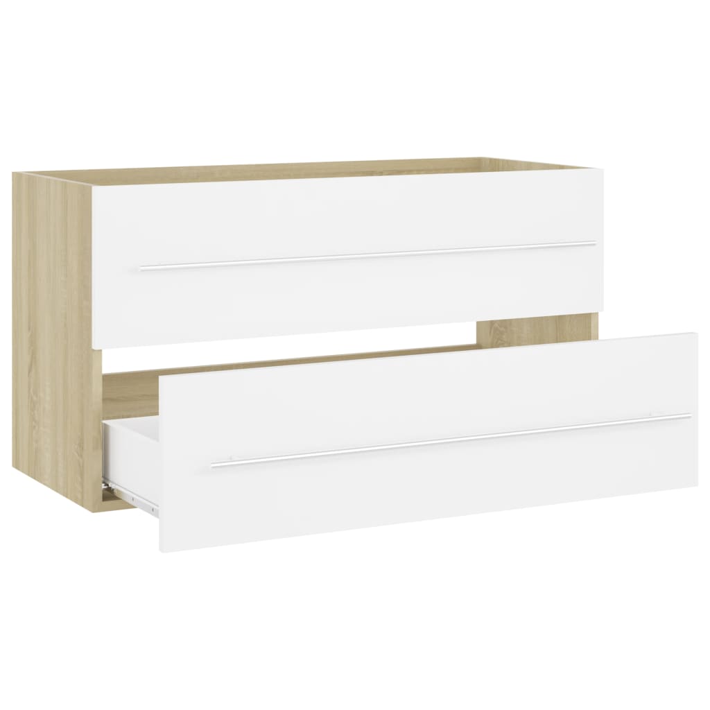 Waschbeckenunterschrank Weiß Sonoma-Eiche 90x38,5x48 cm