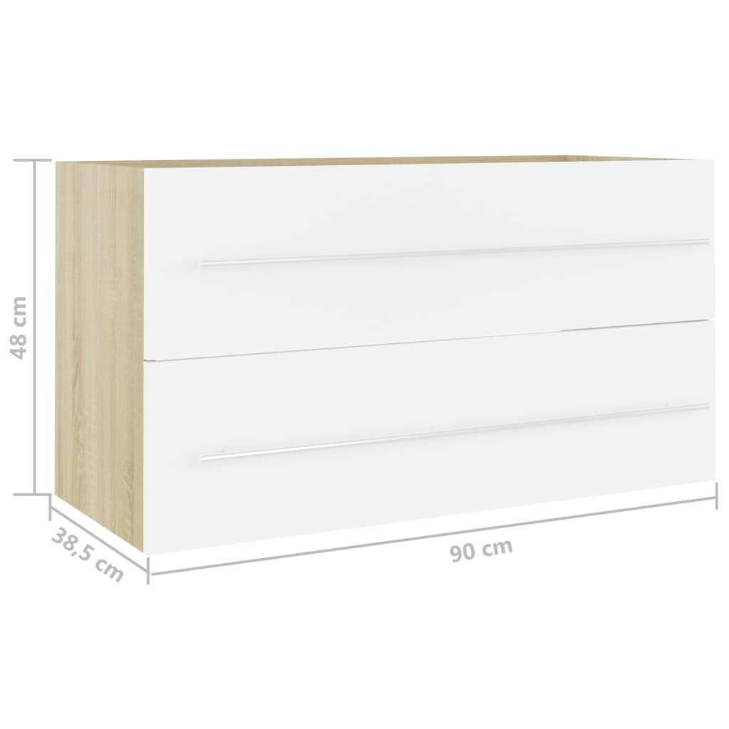 Waschbeckenunterschrank Weiß Sonoma-Eiche 90x38,5x48 cm
