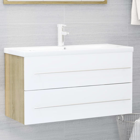 Waschbeckenunterschrank Weiß Sonoma-Eiche 90x38,5x48 cm