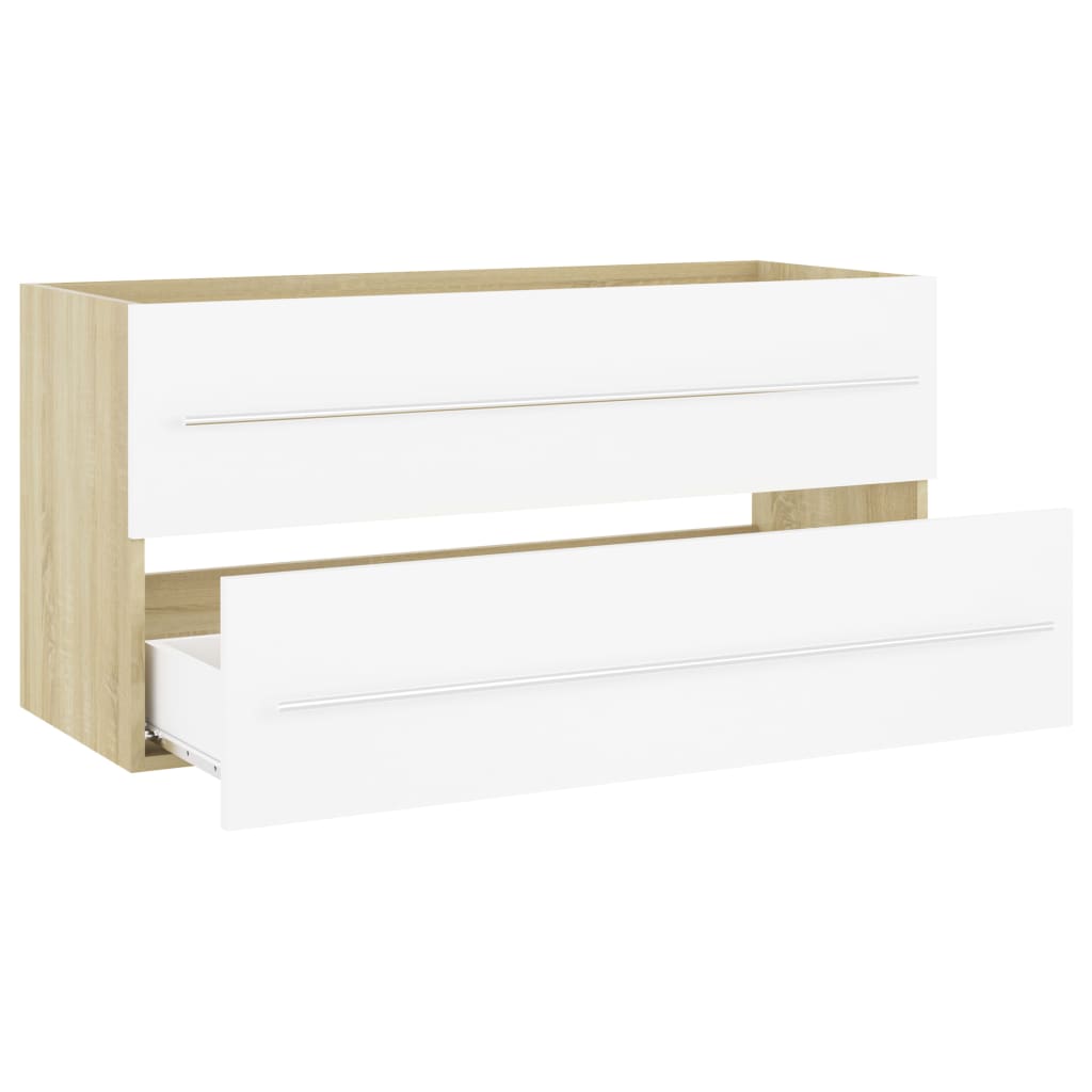 Waschbeckenunterschrank Weiß Sonoma-Eiche 100x38,5x48 cm