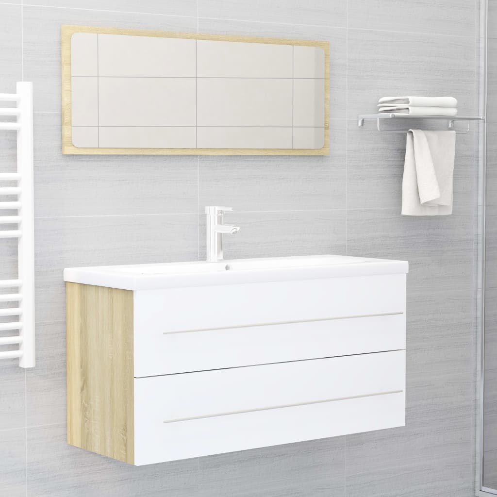 Waschbeckenunterschrank Weiß Sonoma-Eiche 100x38,5x48 cm
