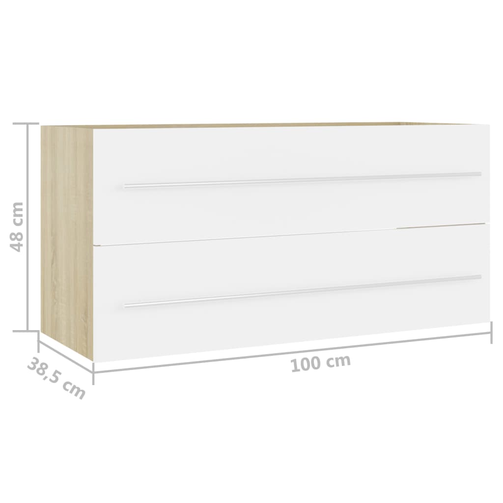 Waschbeckenunterschrank Weiß Sonoma-Eiche 100x38,5x48 cm