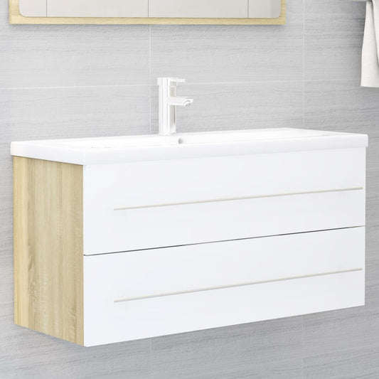 Waschbeckenunterschrank Weiß Sonoma-Eiche 100x38,5x48 cm