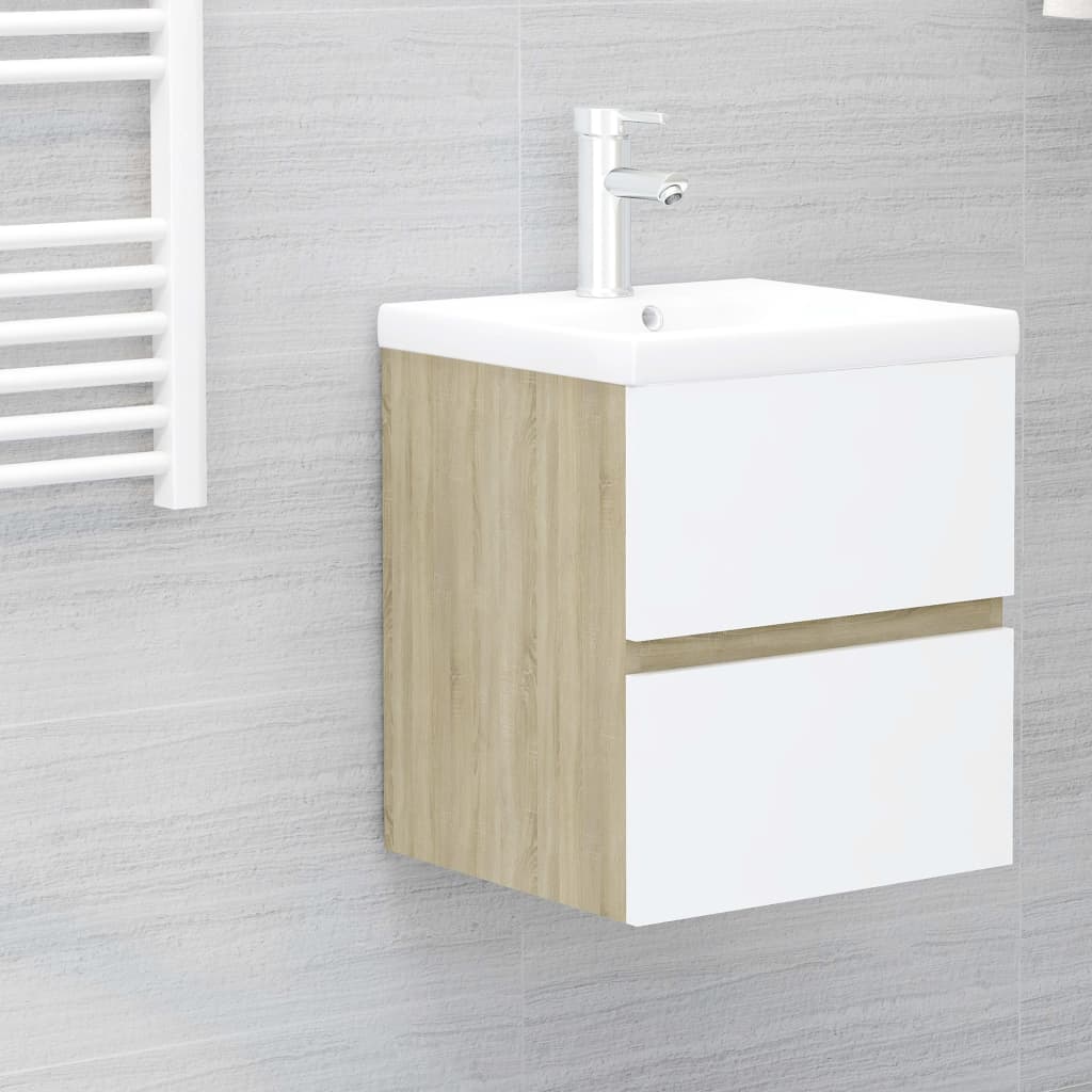 Waschbeckenunterschrank Weiß Sonoma-Eiche 41x38,5x45 cm