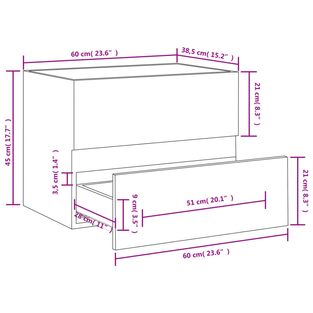 Meuble vasque chêne Sonoma 60x38,5x45cm matière bois