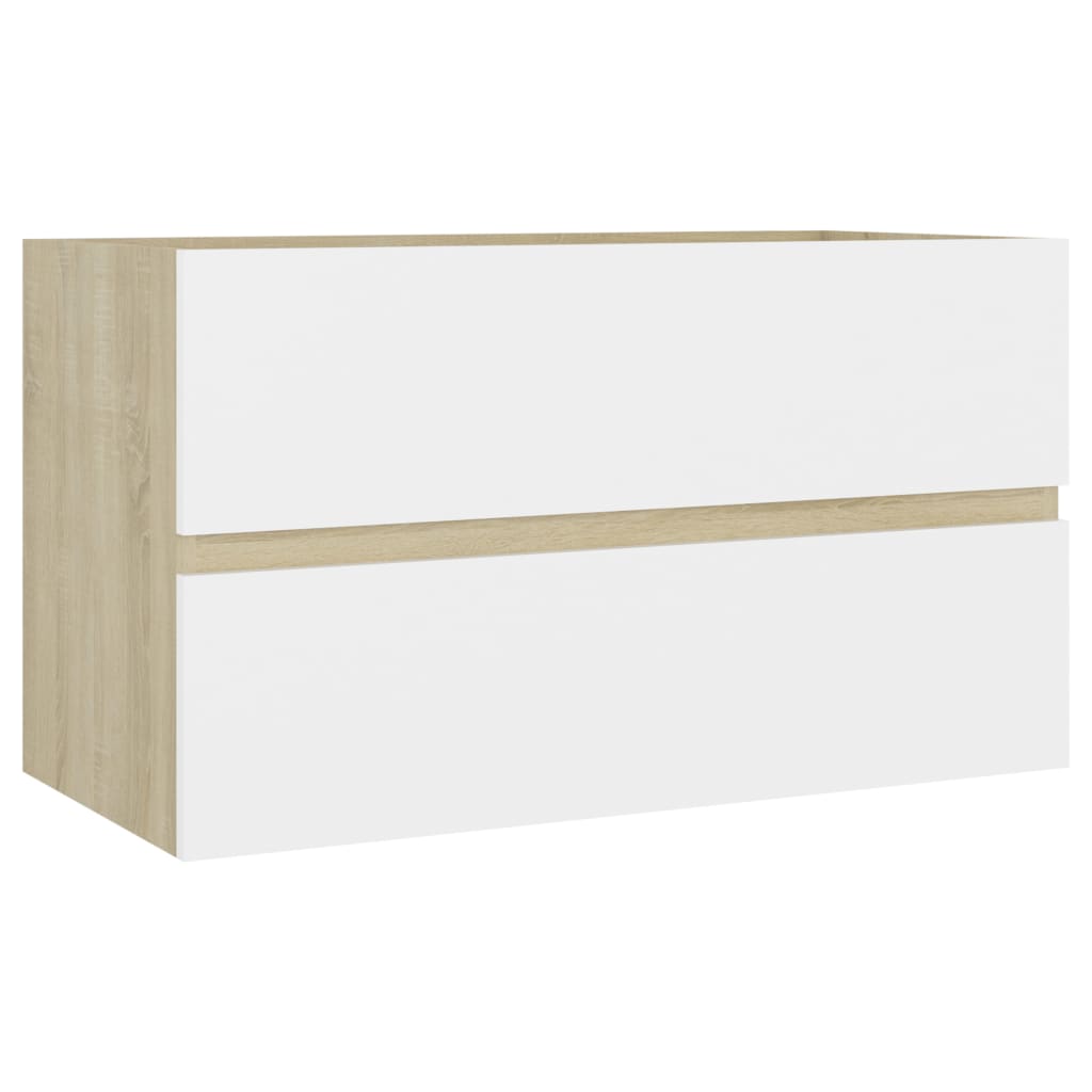 Waschbeckenunterschrank Weiß Sonoma-Eiche 80x38,5x45 cm