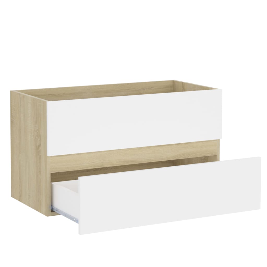 Waschbeckenunterschrank Weiß Sonoma-Eiche 80x38,5x45 cm