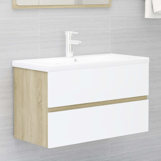 Waschbeckenunterschrank Weiß Sonoma-Eiche 80x38,5x45 cm